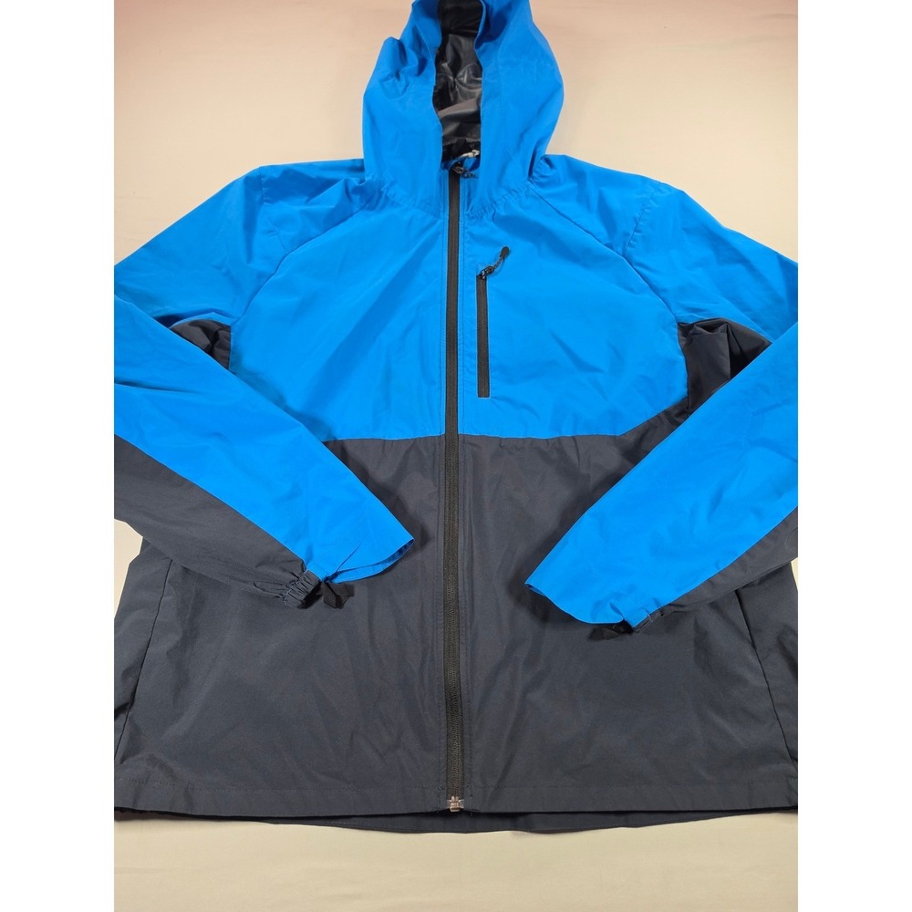 HM Sport Mens XL Blue Gray Colorblock Hooded Windbreaker Full Zip Jacket 1532